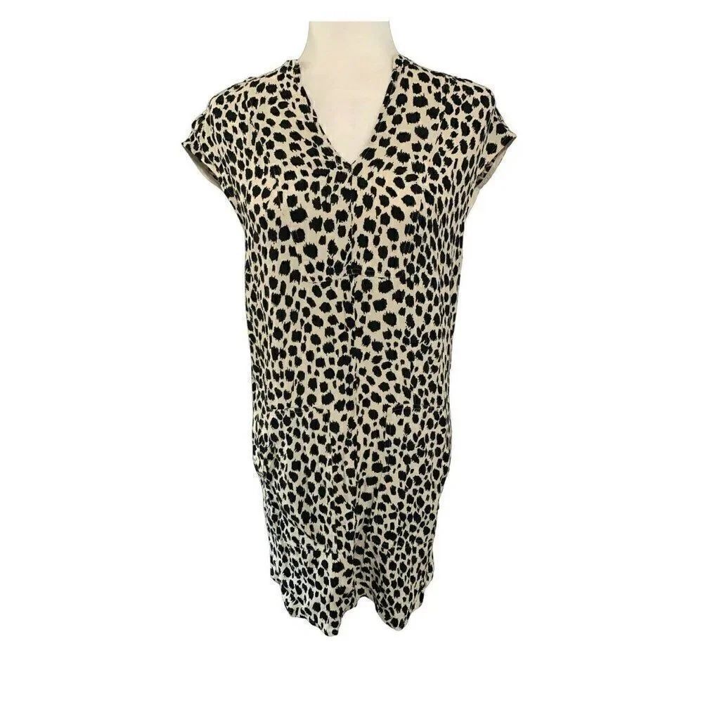 madewell women’s beige black leopard print short sleeve mini dress xs